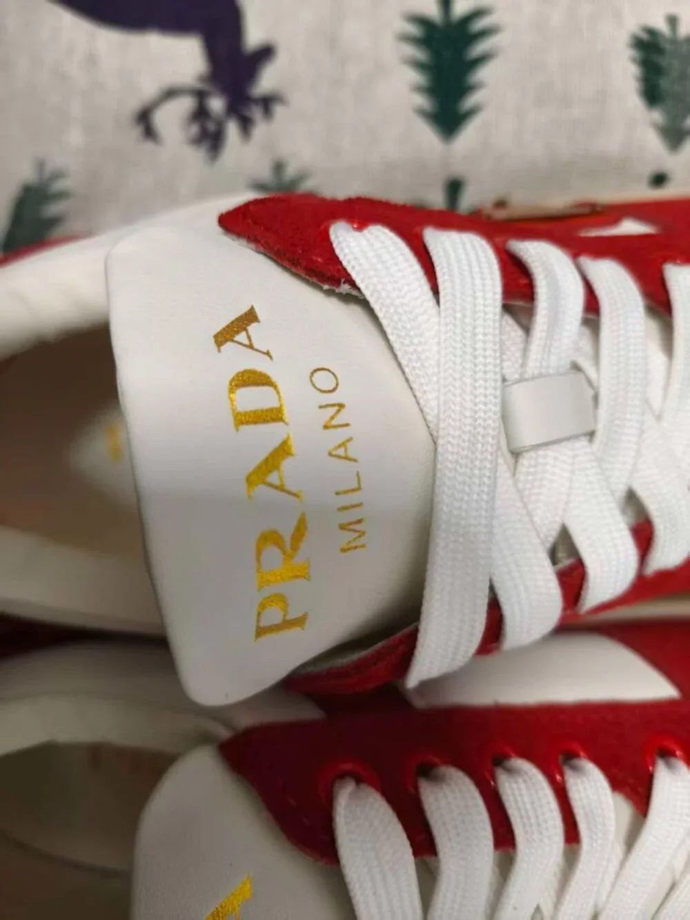 Prada Downtown Bold Sneakers, White & Red Leather Low-Top Shoes